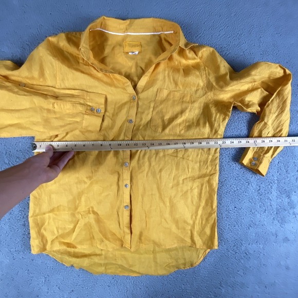 Sigrid Olsen Shirt Womens XL Yellow Linen Button Up Roll Up Long Sleeve Cottage - Picture 3 of 11